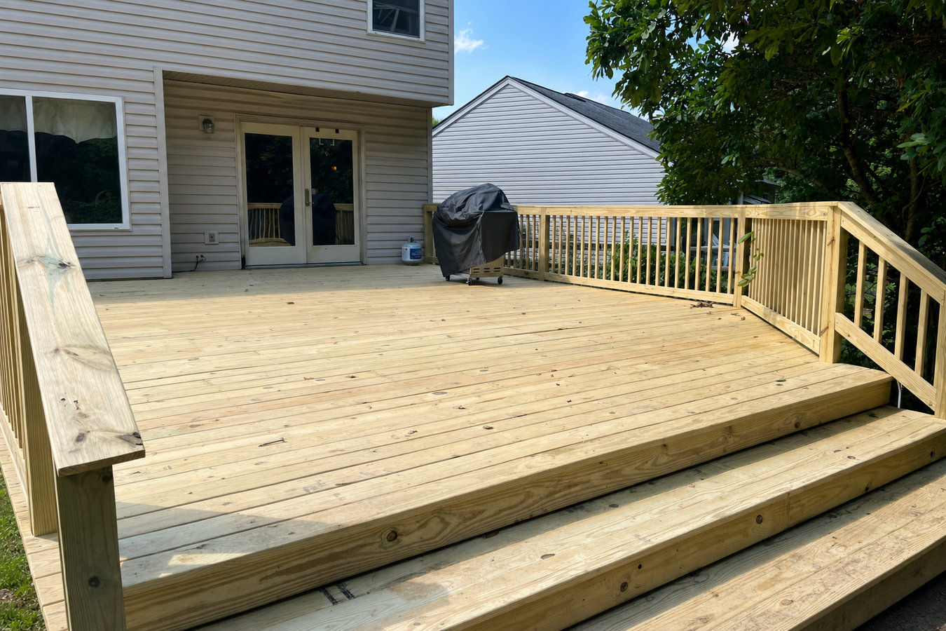 Pressure-treated wood deck construction in Colton, CA